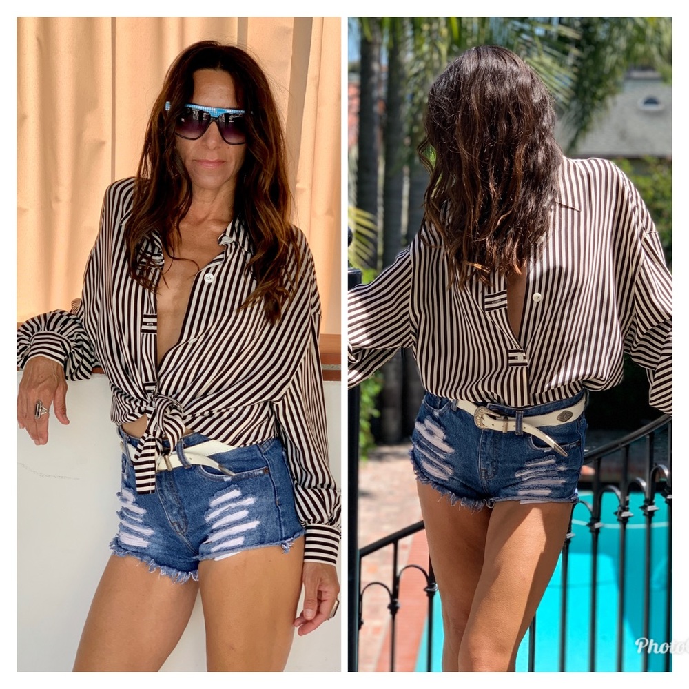 Vintage 80s SILK oversized striped blouse Top